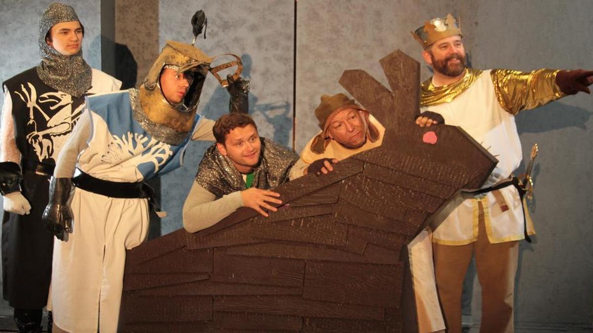 
Choji Yamamoto, Woody Ciskowski, Steve Guntli, JB Stiglitz, and Brian Francis perform in Bellingham Theatre Guild’s production of “Monty Python's Spamalot,” Sept. 25-Oct. 11.
