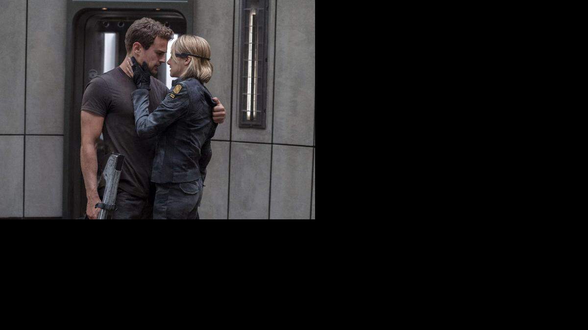 Four (Theo James) and Tris (Shailene Woodley) in a scene from "The Divergent Series: Allegiant."