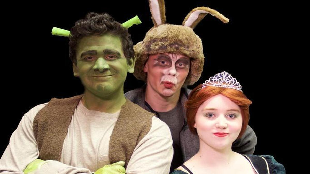 
Jerimy Saldivar is Shrek, Alex Swanson is the Donkey, and Megan Sutton plays Fiona in Lynden Performing Arts Production of ‘Shrek: The Musical.’
