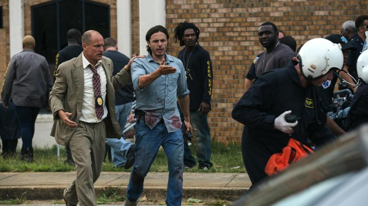 Woody Harrelson and Casey Affleck star in “Triple 9.”