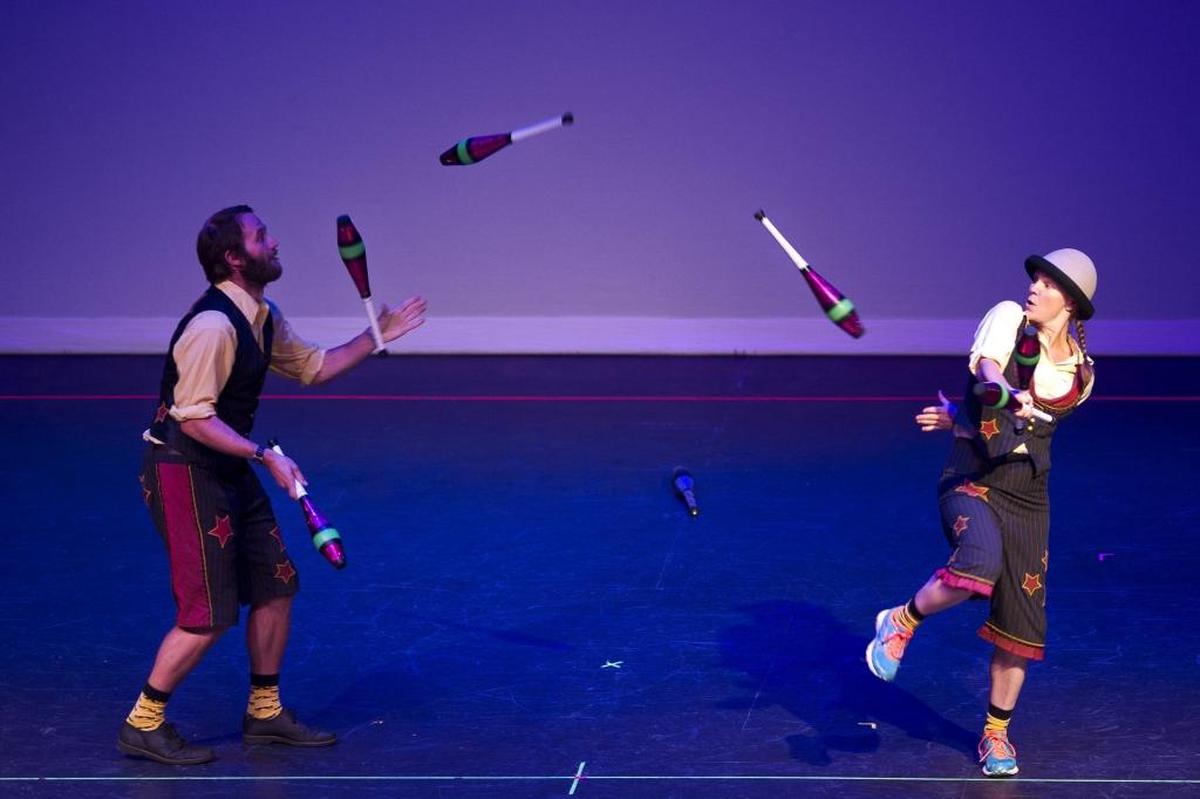 Bellingham Circus Guild’s Wren and Della perform a juggling act at the Mount Baker Theatre in January 2016.
