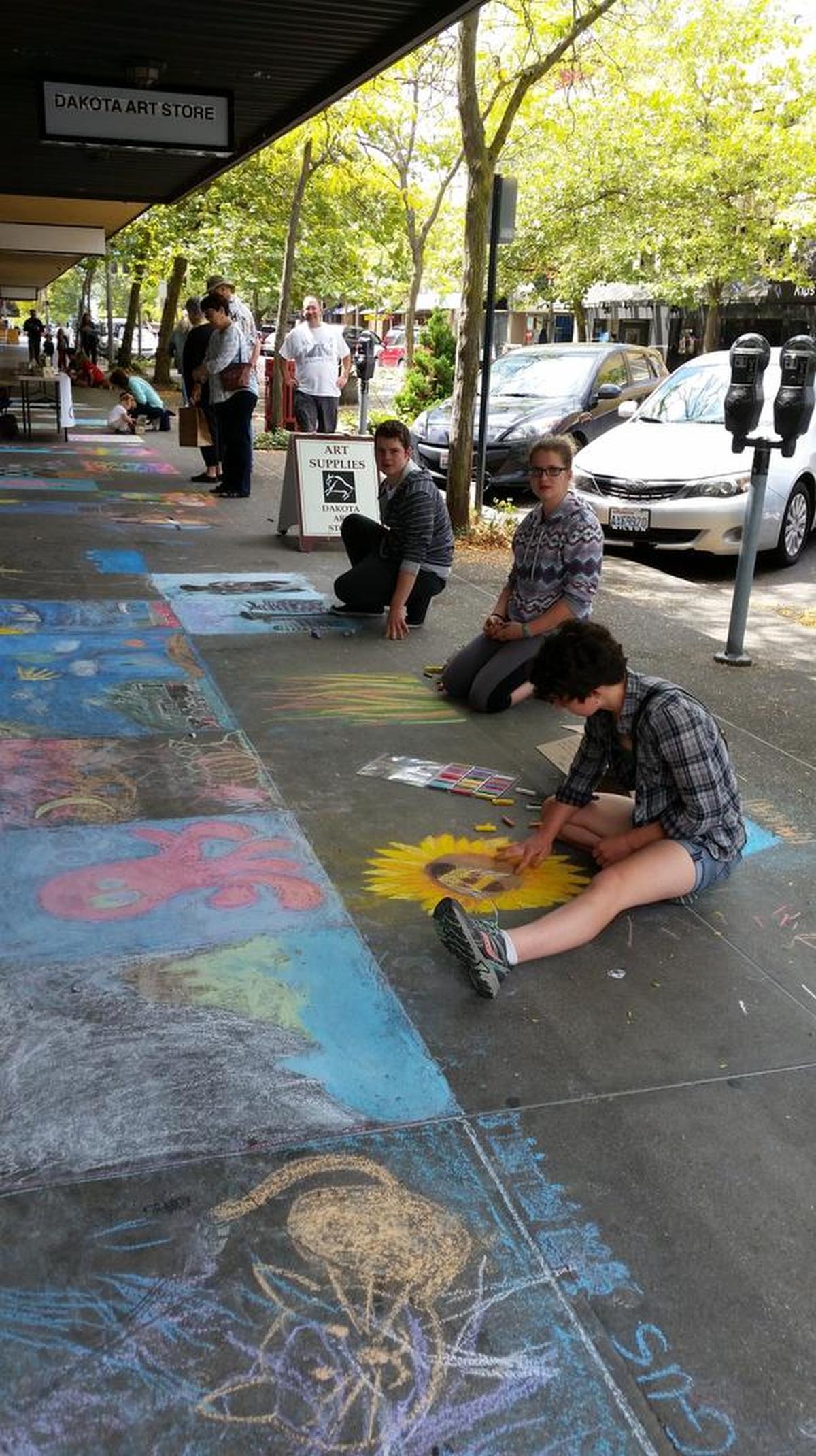 A free, non-profit amateur chalk art event is from 10 a.m. to 2 p.m. Saturday at 1322 Cornwall Ave., by the Dakota Art Store, open to all ages and abilities.