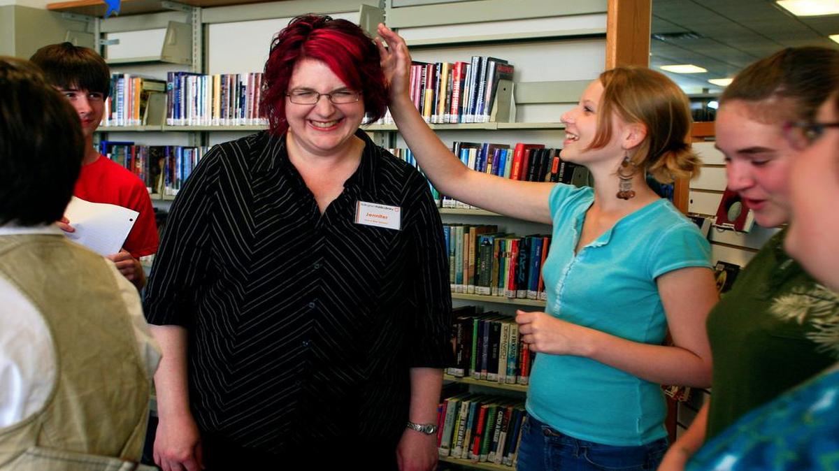 
Jennifer Lovchik, teen and web service librarian, dyed her hair pink in 2008 as a reward to participants in the summer reading program. She has organized a new library event for youths age 12 to 18, a Teen Trivia! contest. The first one will be 4 to 6 p.m. Friday, June 26, in the downstairs lecture room of Bellingham Public Library.

