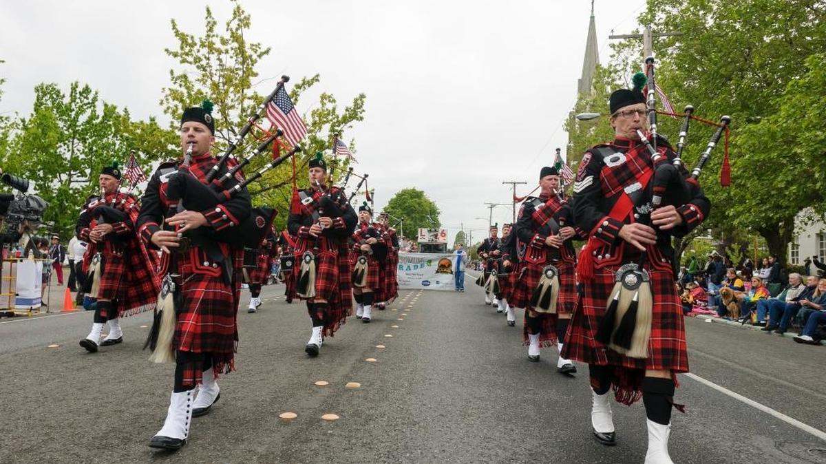 The Bellingham Firefighters Pipes & Drums perform during the 2015 Blossomtime Parade. This year’s parade will be on Saturday, May 28.