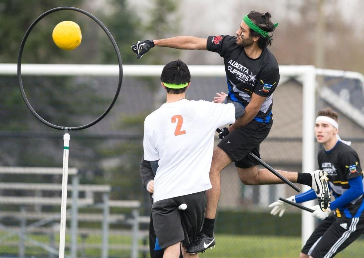 Participants in a quidditch tournament are shown in an undated photo at Whatcom Community College.