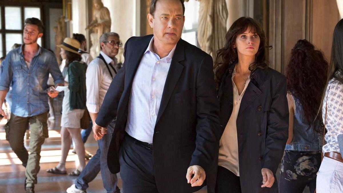 Tom Hanks and Felicity Jones appear in a scene from “Inferno.”