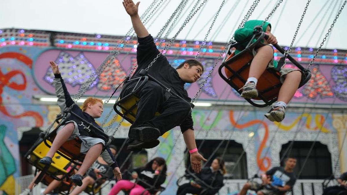 Cousins Roman Meenk, then 10, left, of Lynden and Elijah LaForge, then 17, of Yelm enjoy the YoYo ride at the 2014 Northwest Washington Fair in Lynden. The 2016 fair runs Aug. 15-20.