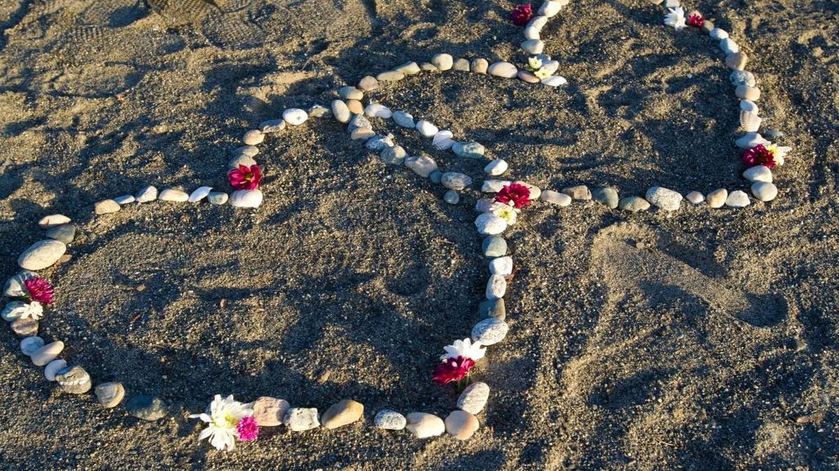 Happy Valentines Day Whatcom County! Someone used rocks, shells and flowers to create two hearts at Marine Park in 2014.