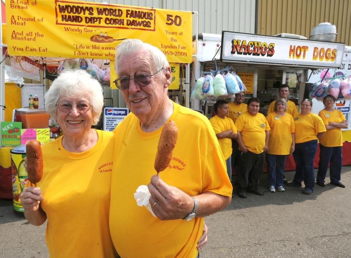 Woody and Julare Norwood from Granger, have been selling their famous corn dogs made with a secret ingredient at Woody’s Goodies concession stand at the Northwest Washington Fair in Lynden since 1959. “I could tell you what it is but I’d have to kill you,” says Woody.