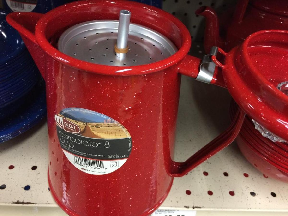 A classic percolator sends boiling water up through a central tube, where it cascades over the grounds in a basket strainer.