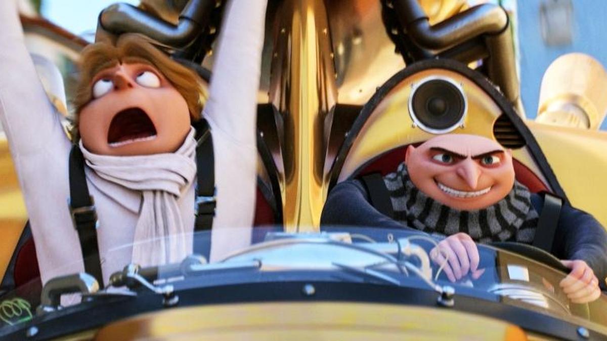Dru, left, and Gru, both voiced by Steve Carell, are shown from a scene from “Despicable Me 3.”