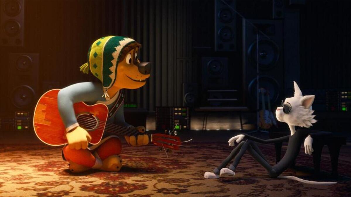 Bodi (voiced by Luke Wilson) and Angus Scattergood (Eddie Izzard) in “Rock Dog”