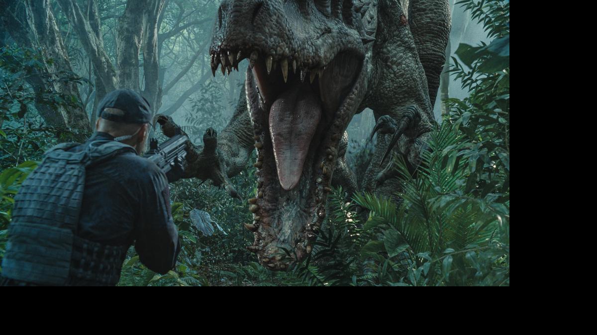 
Indominus Rex is about to attack in a scene from “Jurassic World.”
