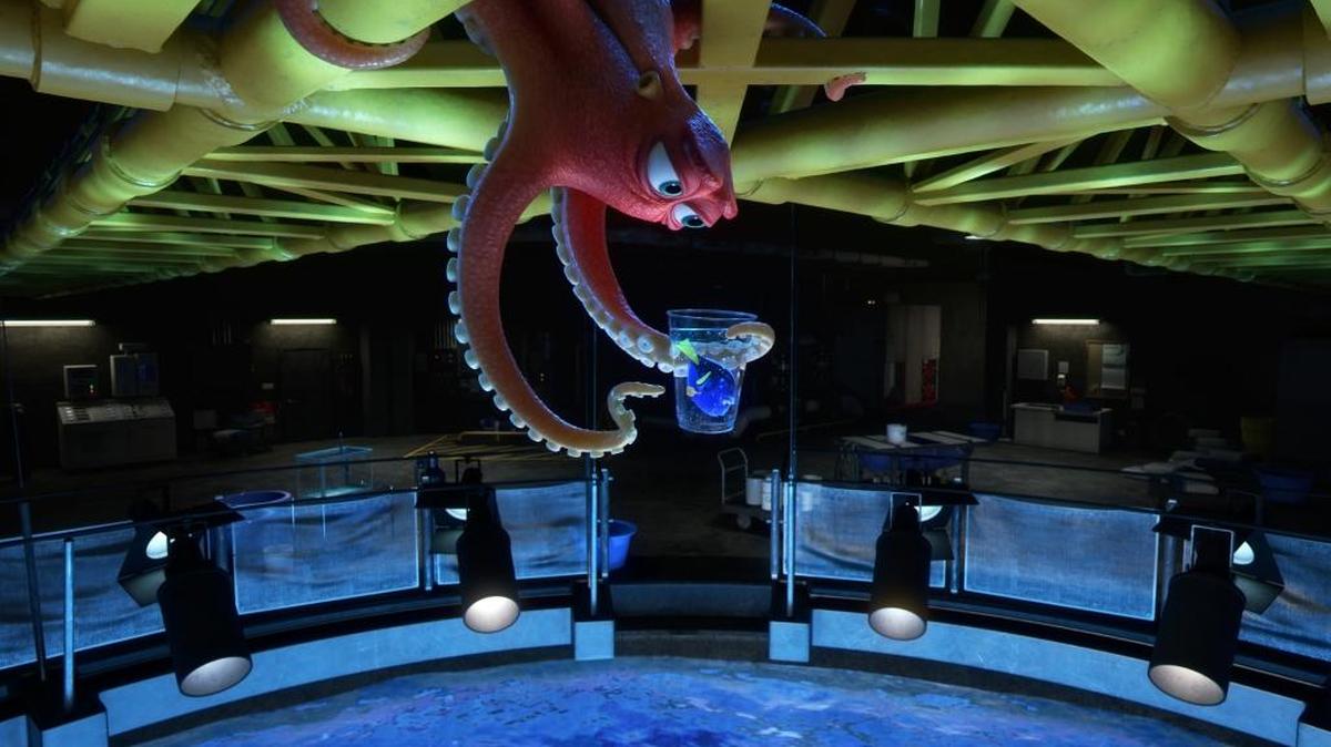 Hank, voiced by Ed O’Neill, left, and Dory, voiced by Ellen DeGeneres, are depicted in a scene from “Finding Dory.”