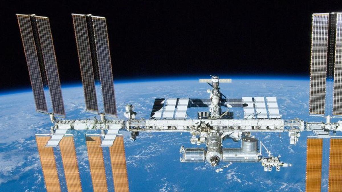 
The International Space Station is seen from the departing space shuttle Atlantis in May 2010.
