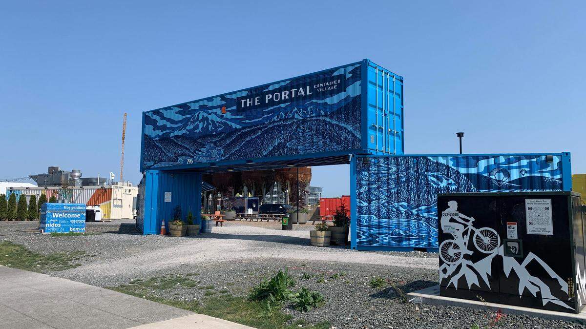 Waste stations for landfill, compost and recyclable materials are installed at The Portal at The Container Village this Friday, May 19.
