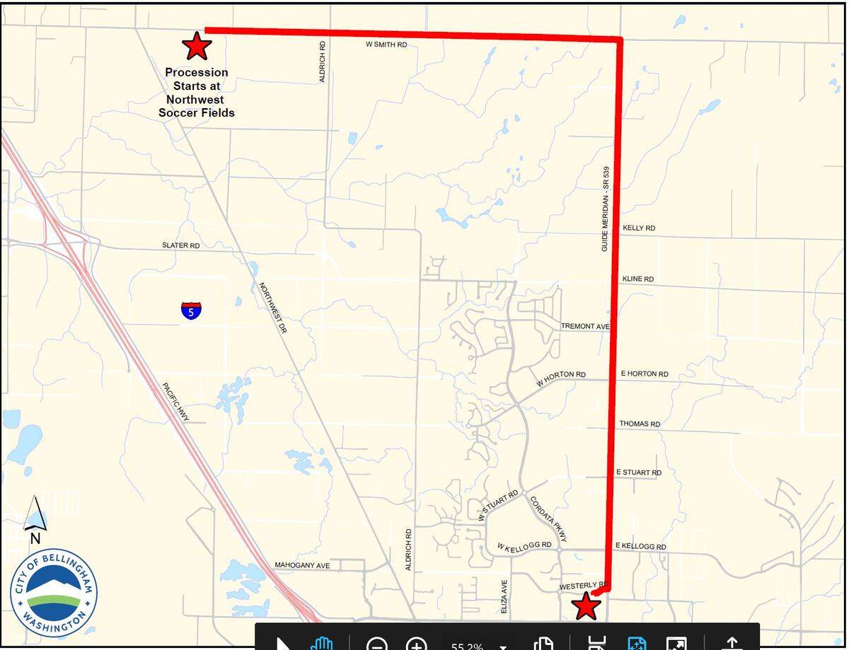 The law enforcement procession route for interim Lynden Police Chief Michael Knapp will travel from east of Ferndale into Bellingham beginning at 11:30 a.m. on Wed. Nov. 20. Knapp, 79, died Nov. 6 after being struck by a truck the day earlier.
