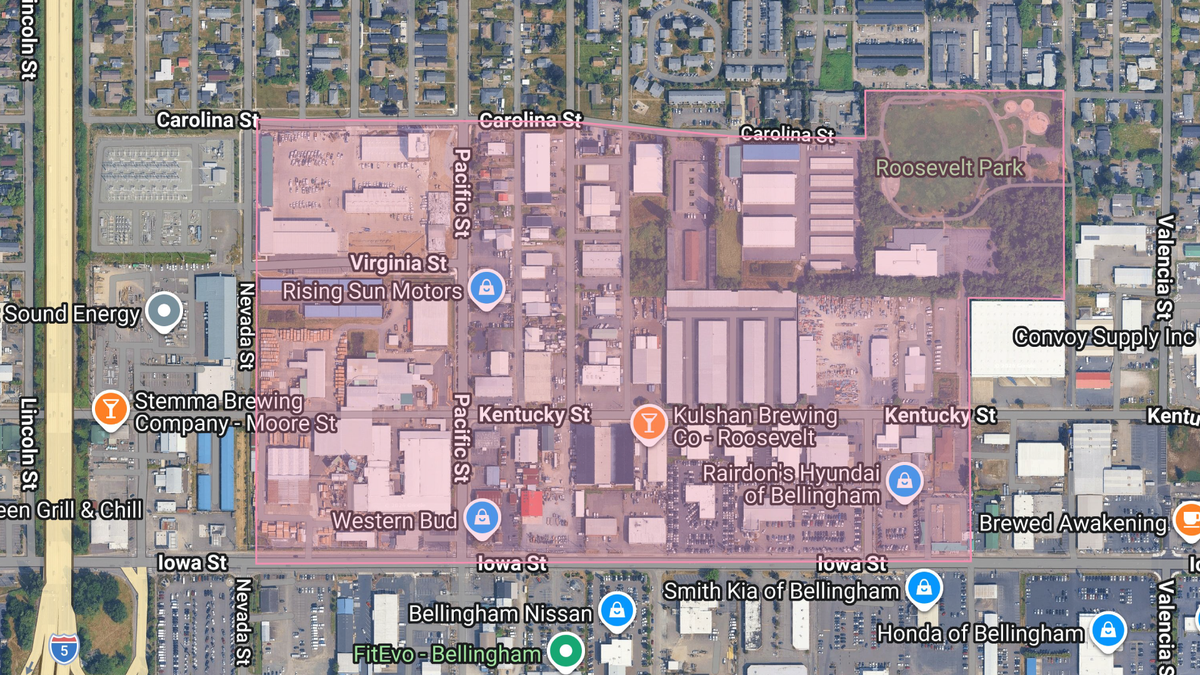 The city of Bellingham has mapped out a shelter exclusion zone for the proposed new day shelter at 2020 Pacific St. at the corner of Kentucky Street.