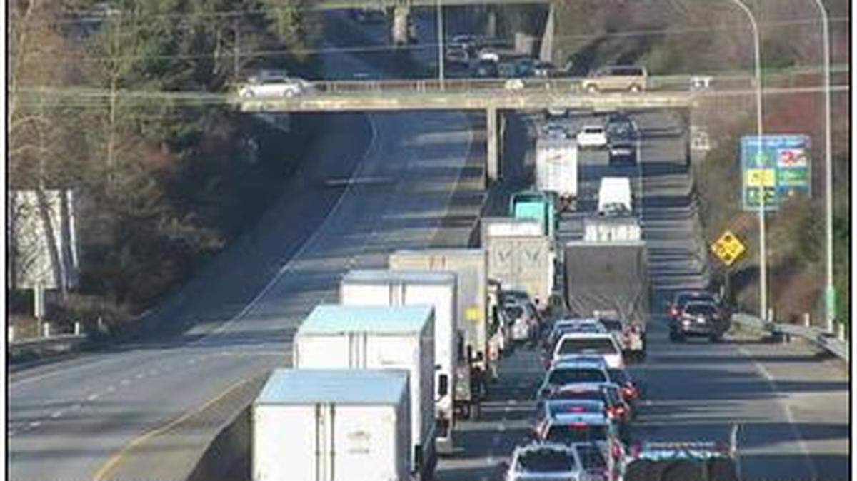 Northbound traffic on I-5 at Iowa Street in Bellingham, Wash., has been blocked Monday afternoon, Dec. 20, near Sunset Drive due to “police activity” in the area. Traffic is backup up in both directions.