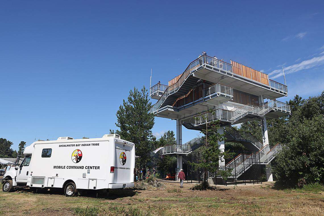 The Shoalwater Bay Indian Tribe has created the first tsunami vertical evacuation tower in the United States, located in Topelake, WA.