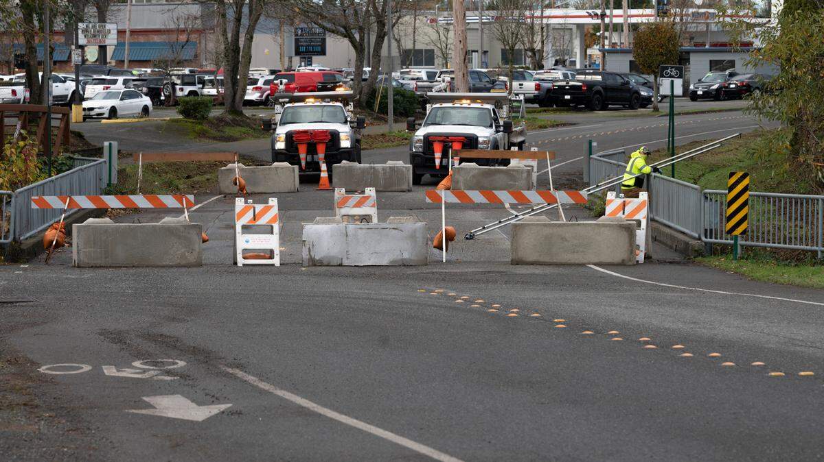 A bridge over Whatcom Creek at James Street near Meador Avenue was closed several days for inspection after the devastating storms of November 2021.