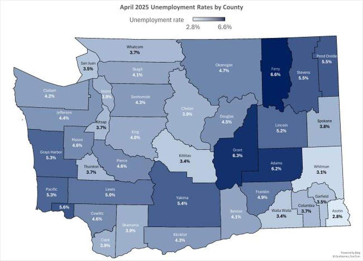 April 2025 Unemployment rates by county Washington State Employment Security Department