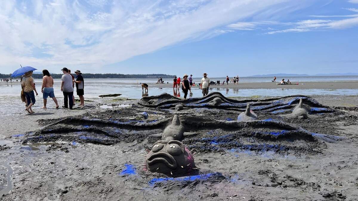 A sand sculpture from the 40th Annual Birch Bay Sand Sculpture Competition in 2023 in Birch Bay, Wash.
