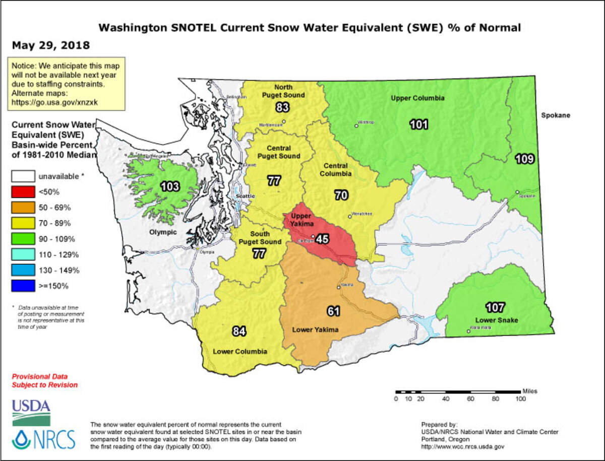 Much of Washington state still has a heavy snowpack.