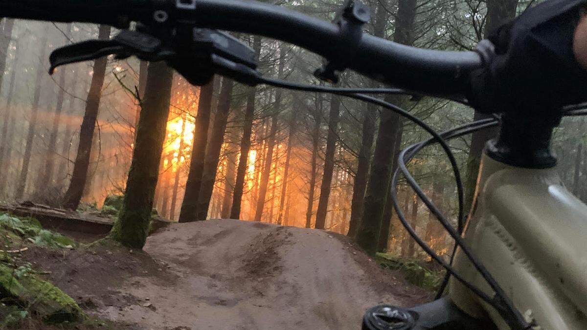 A look down the trail, “Unemployment Line” at Galbraith Mountain in Whatcom County on Feb. 12. 2024.