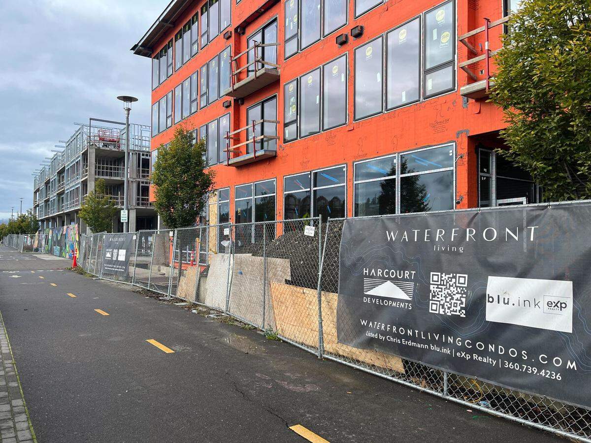 One of the unfinished apartment buildings as seen on Nov. 3, 2023, on the Bellingham waterfront.