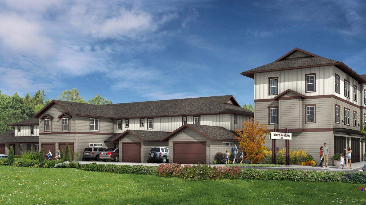 A rendering shows the planned Mateo Meadows Community development in downtown Everson, Wash. The homes are meant to be affordable for those earning between 30% and 120% of the Area Median Income.