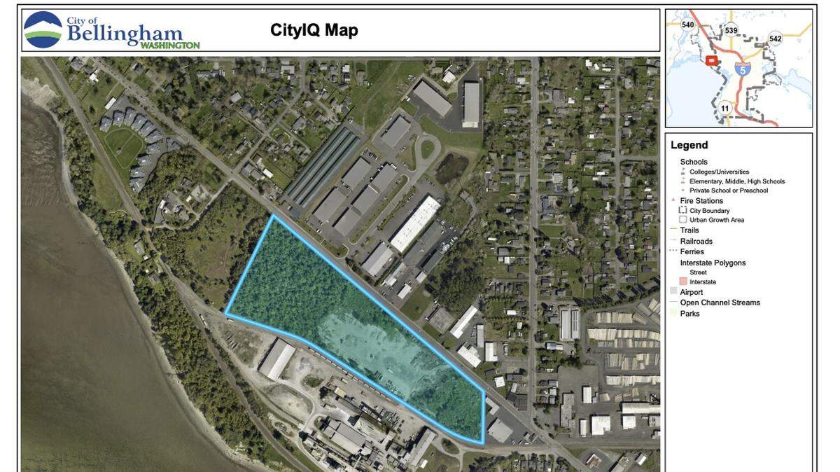 The site for the proposed metal shredder facility is highlighted on a satellite map. The property is owned by ABC Recycling and is zoned as heavy industrial.