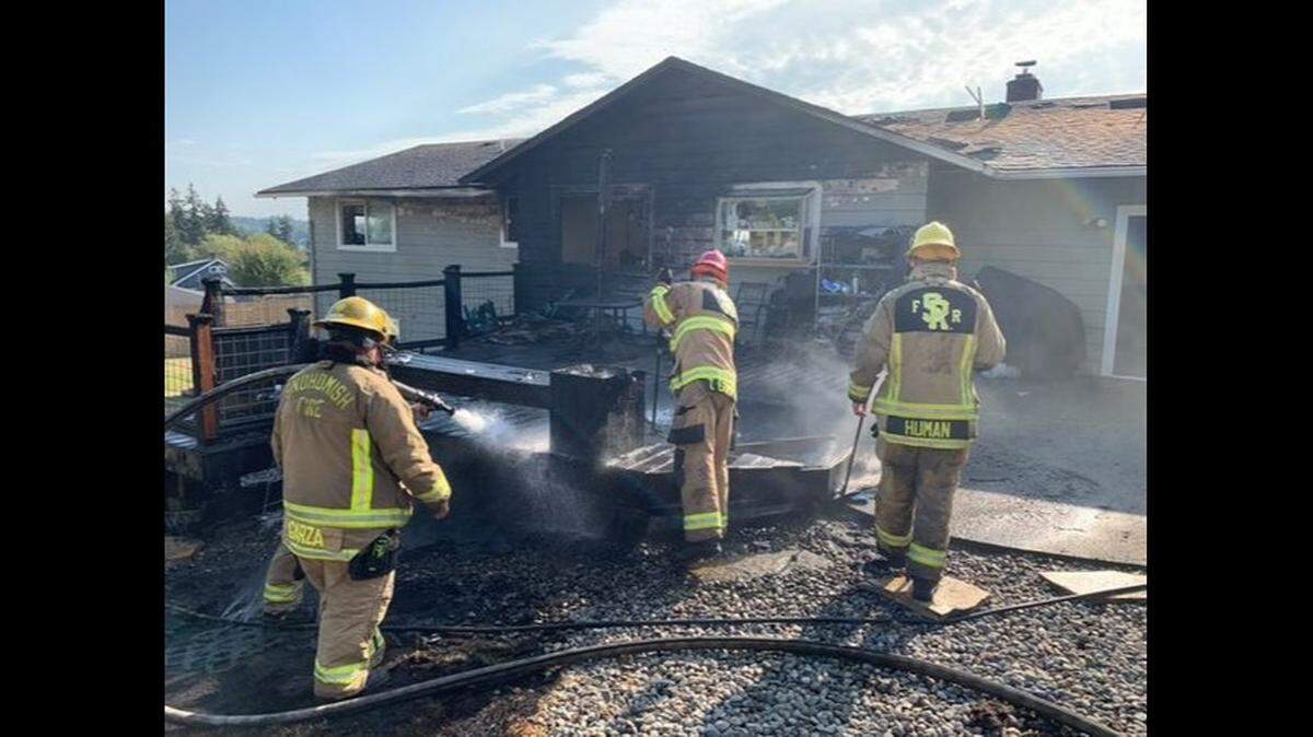 A home was scorched after a flower pot caught fire on the deck of a Washington home, officials said. Photo from Snohomish Regional Fire & Rescue