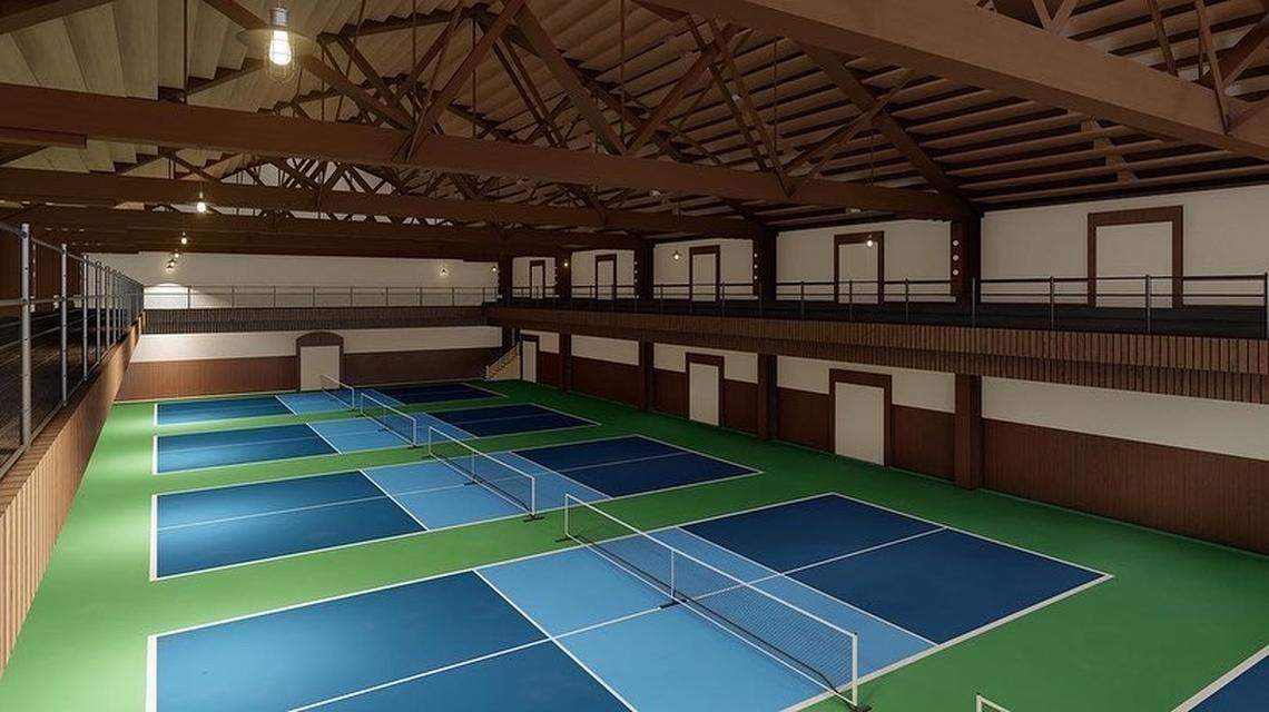A rendering of what the pickleball facility will look like in the Bellingham Armory building. It is expected to be ready to open in October and will have five courts.