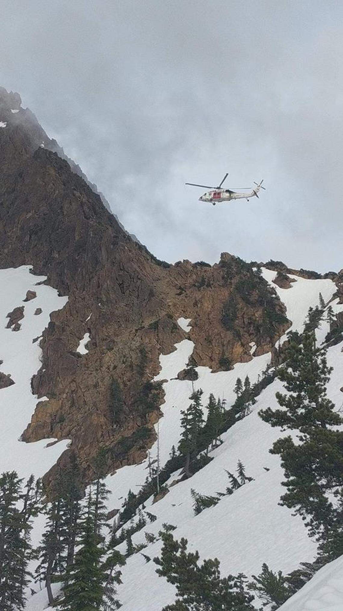 A helicopter search and rescue team from Naval Air Station Whidbey Island airlifted a 28-year-old female hiker after she suffered a compound arm fracture Wednesday, June 3, 2020, on the Twin Sisters in Whatcom County, Washington.
