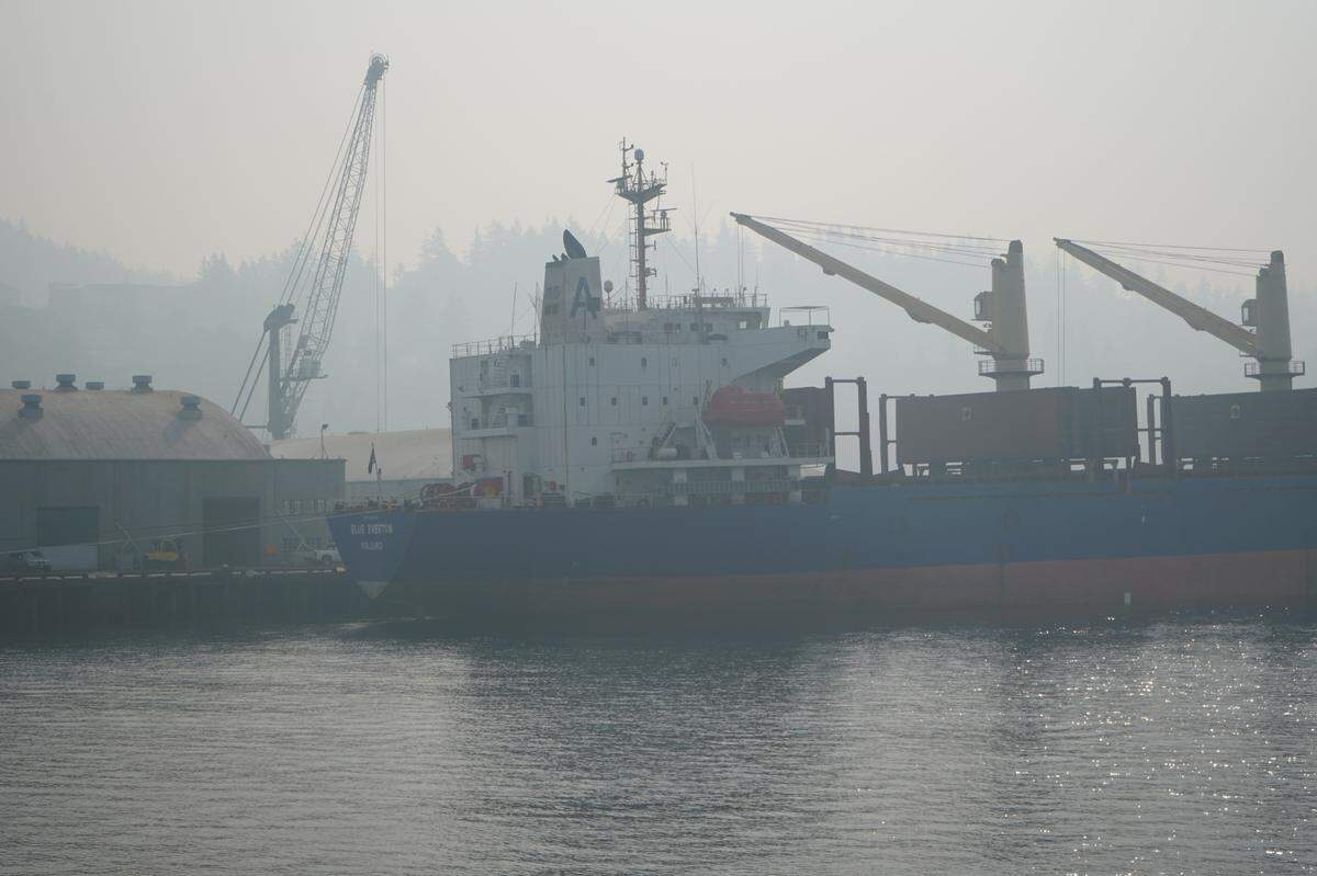 The Blue Everton cargo ship is loaded with recyclable scrap metal at the Shipping Terminal Wednesday, Oct. 19, in Bellingham.