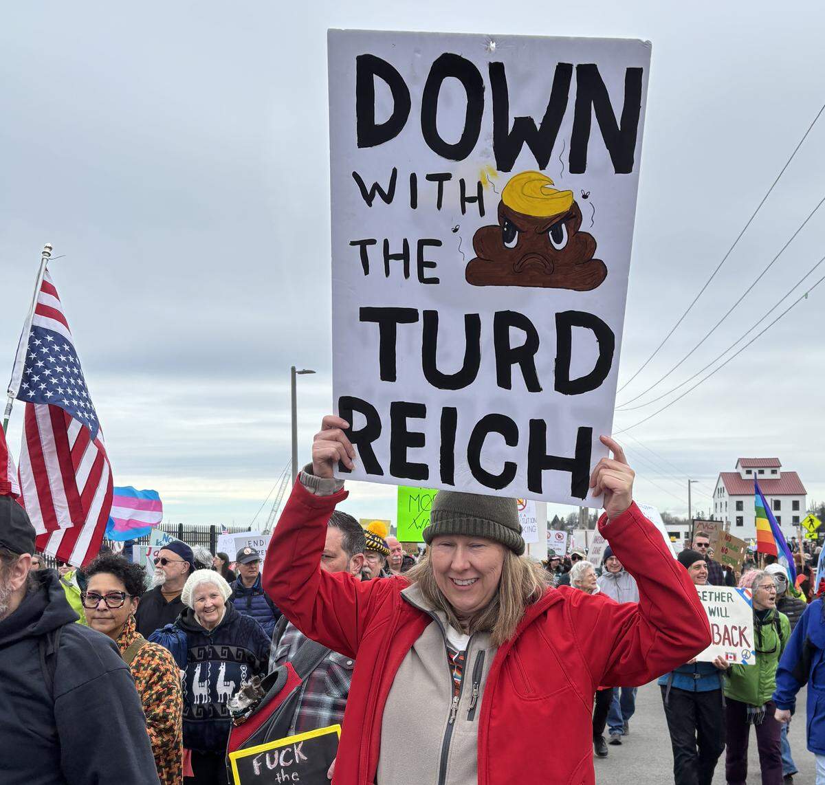 Cassie Scott at Bellingham’s No Kings rally March 28, 2026.