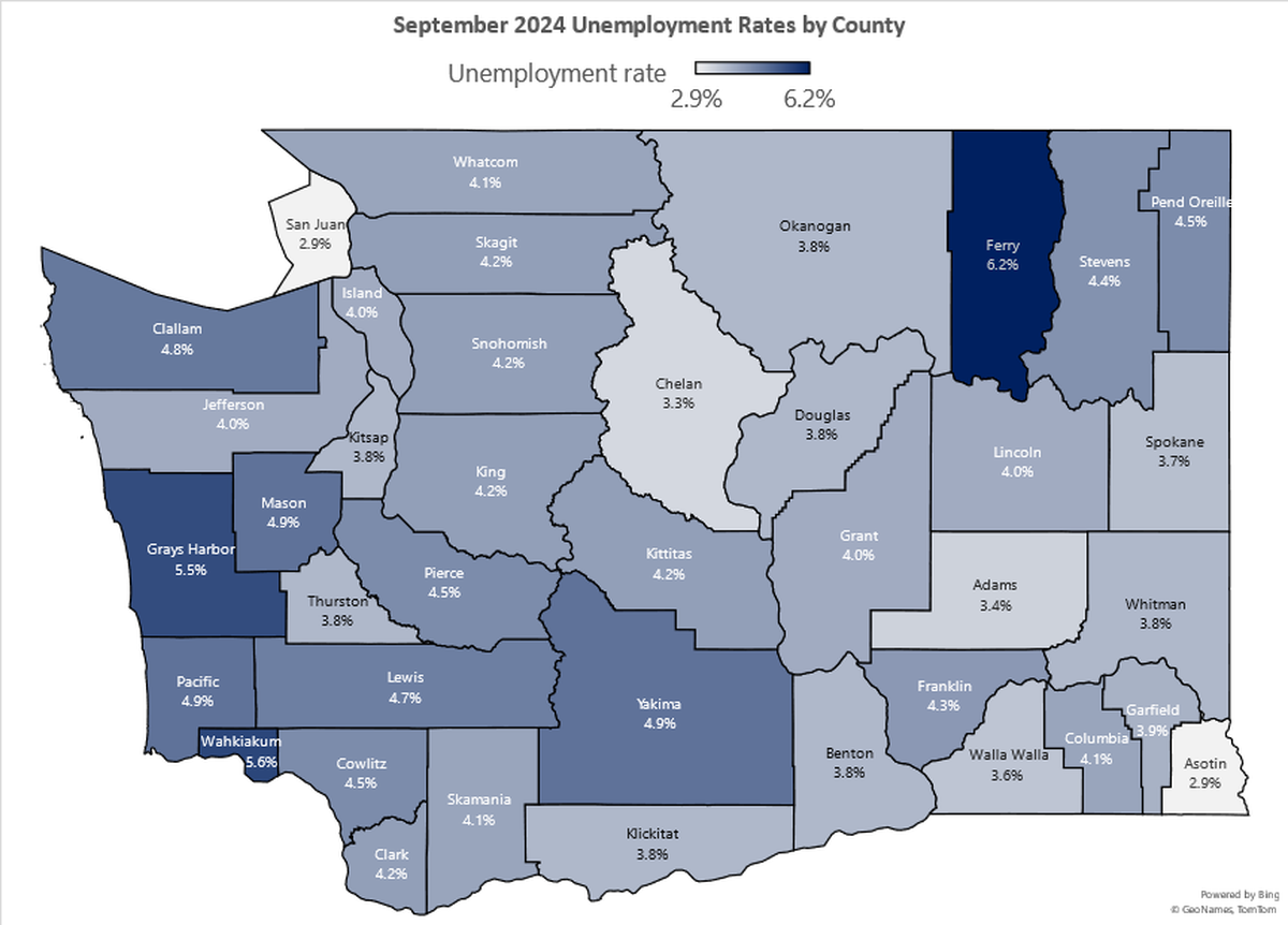 September 2024 Unemployment rates by county