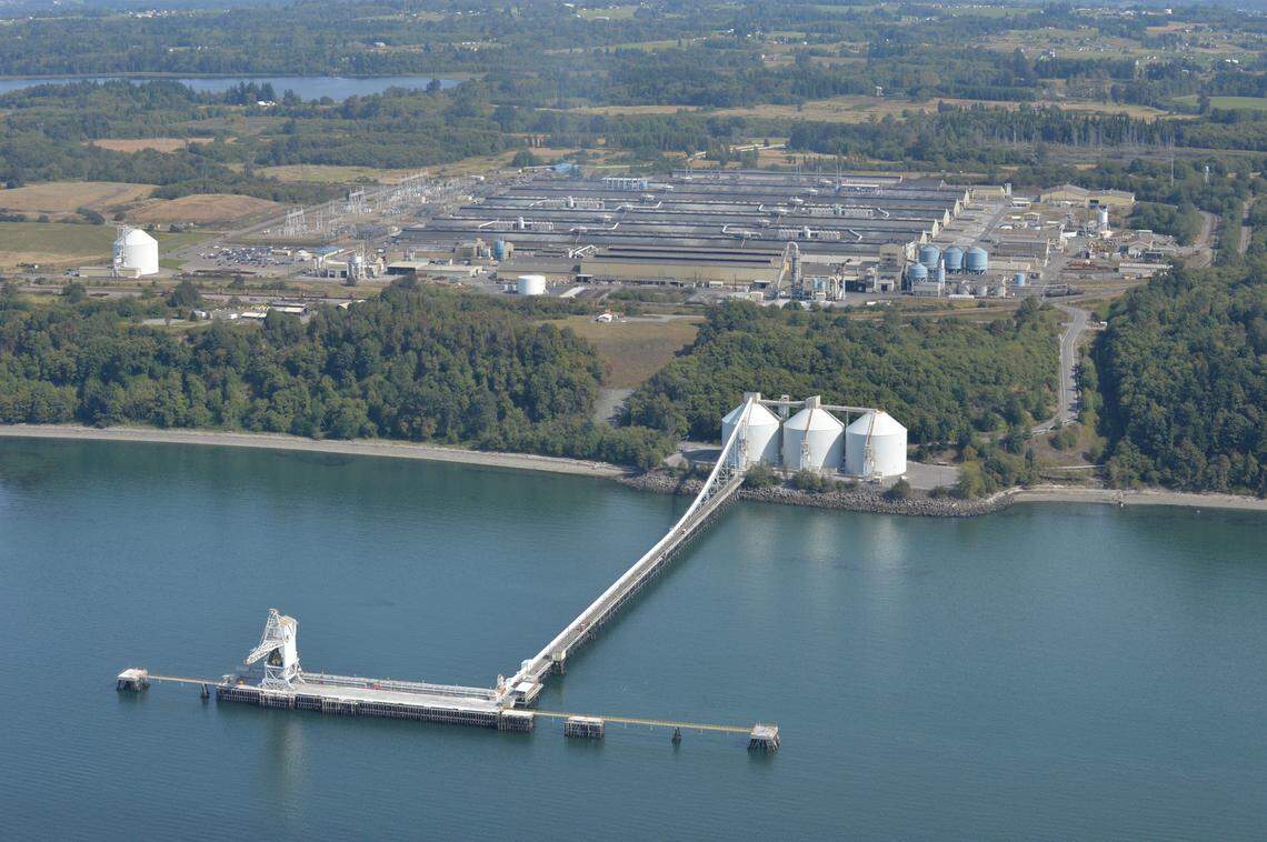 Petrogas, which receives, stores and ships liquefied petroleum gas at Cherry Point in Whatcom County, purchased the Alcoa Intalco Works pier and wharf, seen from the air in 2013, as part of a $122 million deal in 2016. Petrogas West has agreed to pay $4 million after starting projects without permits that increased emissions at the Cherry Point facility.&nbsp;