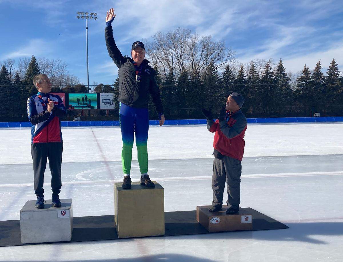 Former Bellingham resident Bruce Guthrie recently won first place in his age group at the U.S. long track speed skating national championships.