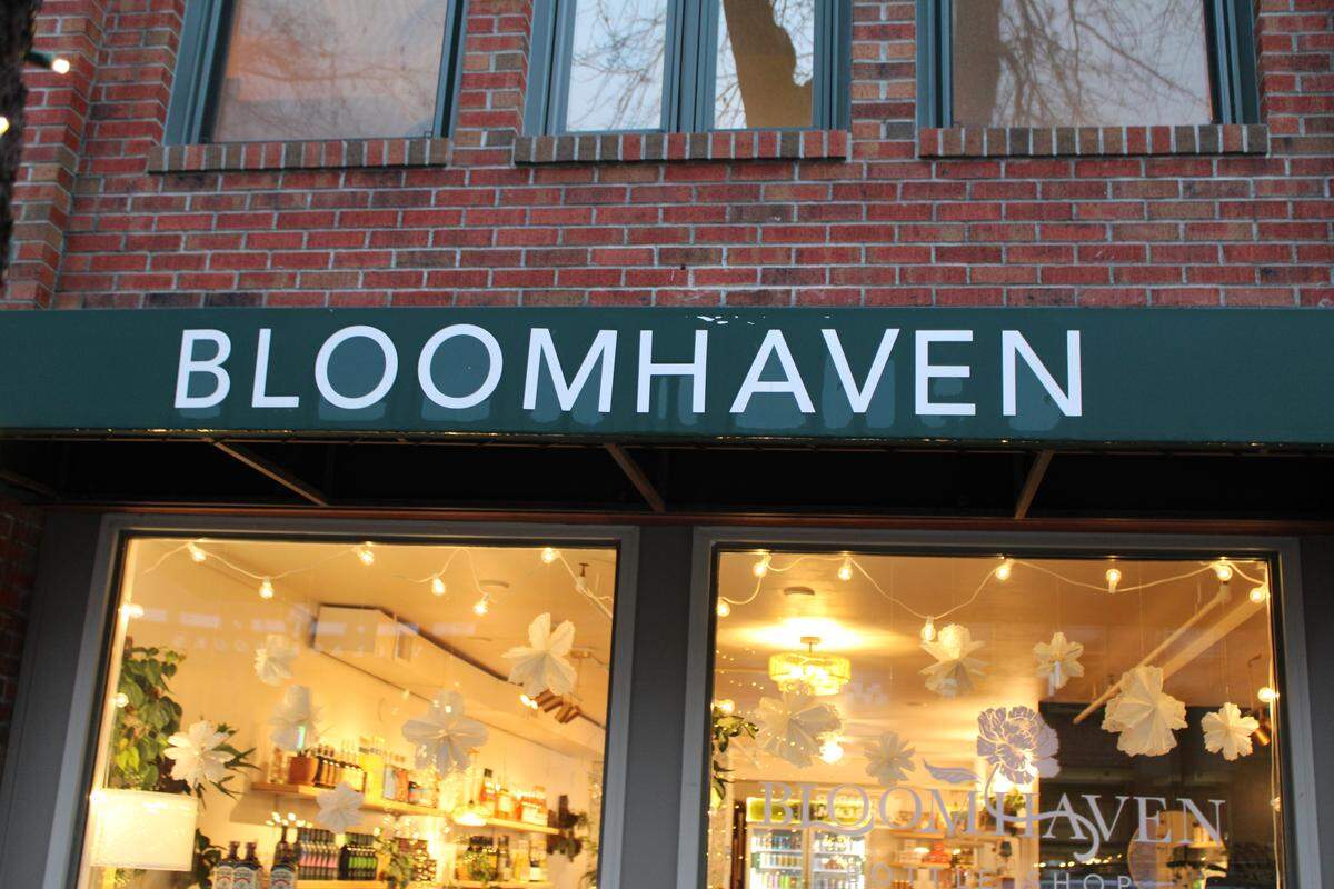 The storefront at Bloomhaven, a Bellingham bottle shop specializing in nonalcoholic wine and spirits.