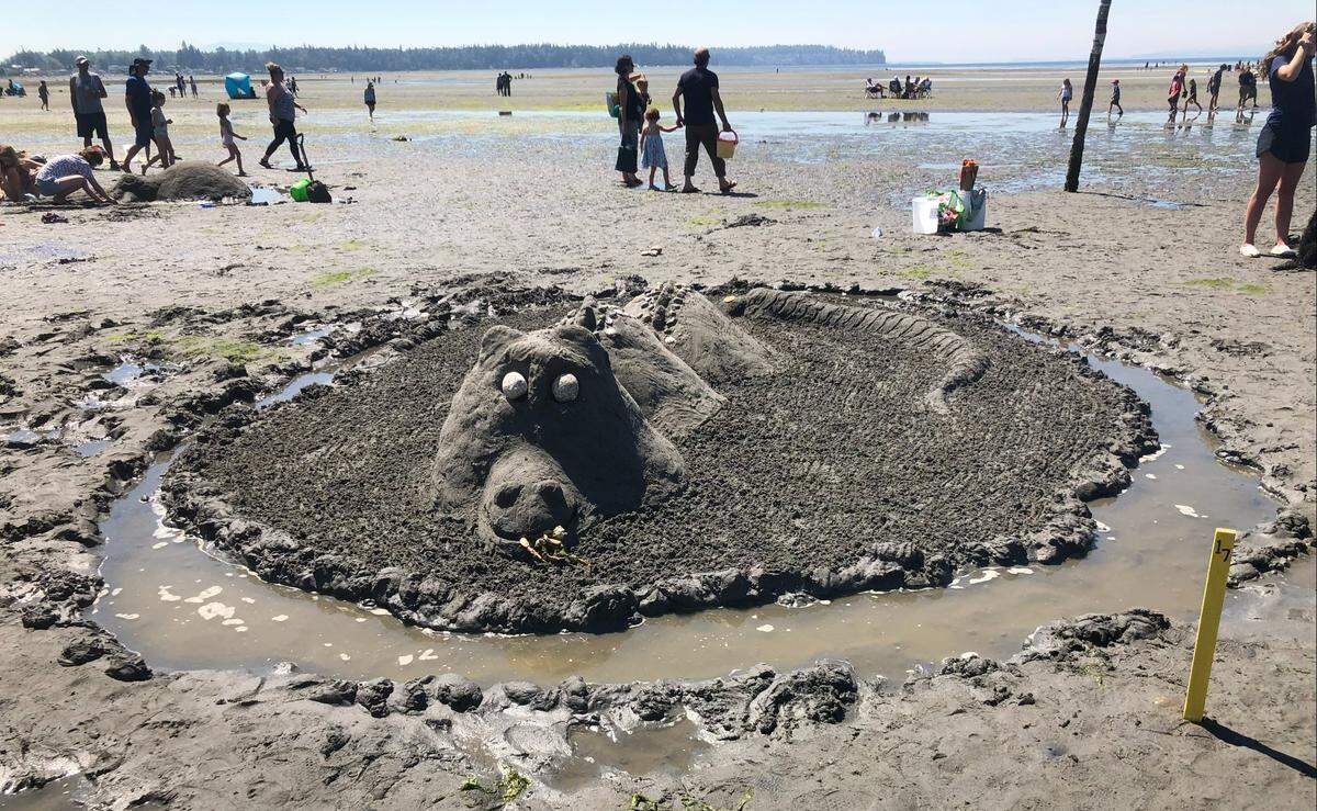 People enjoy the sunshine and water during the Birch Bay Sand Sculpture competition Saturday, July 30, in Blaine. Highs in the 80s and possibly 90s are forecast for Bellingham and inland Whatcom County Saturday-Sunday, Aug. 6-7.