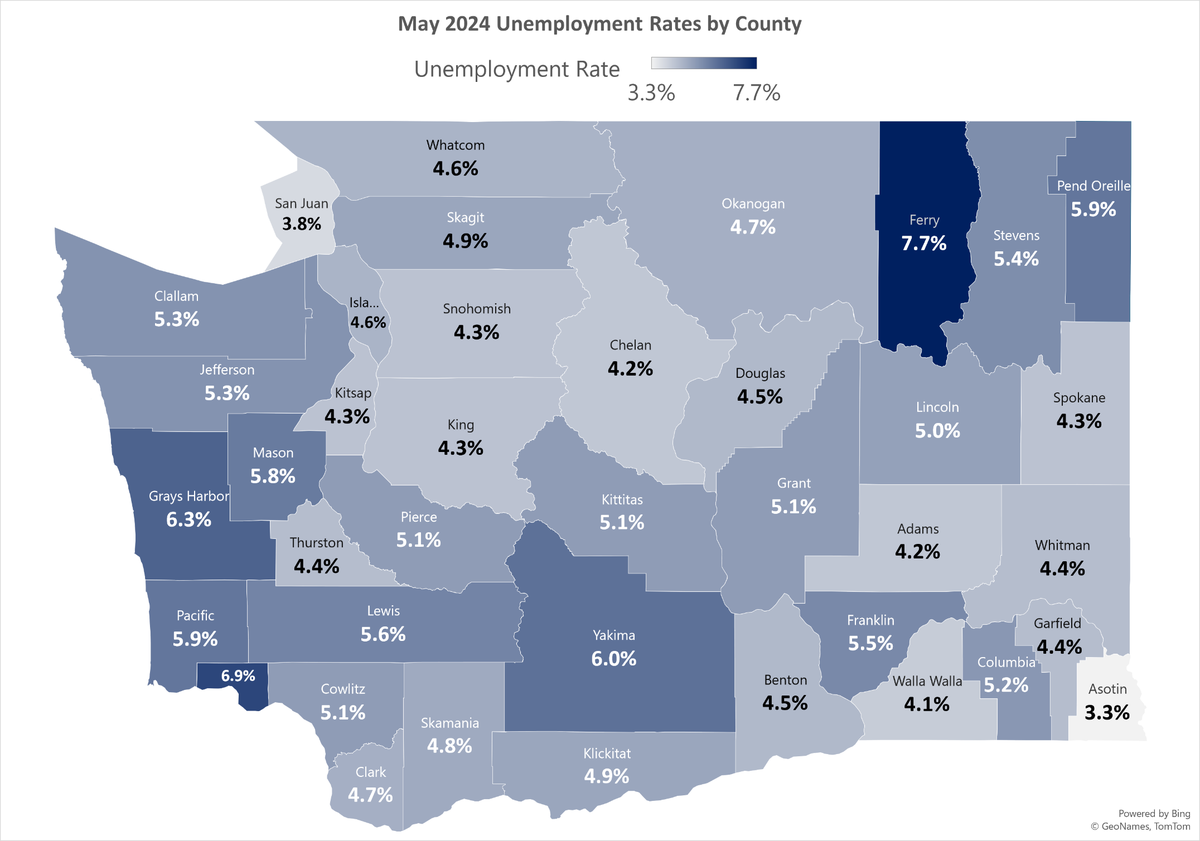 May 2024 Unemployment rates by county