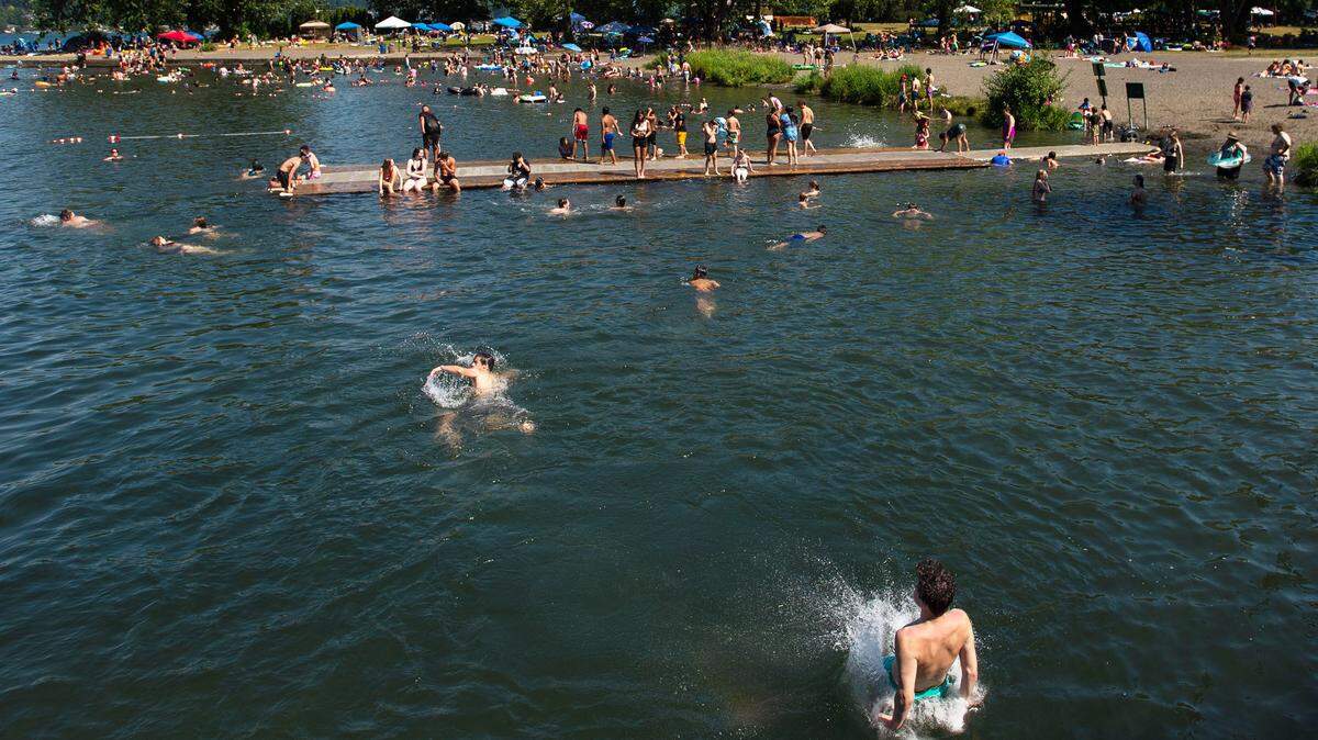 Teens jump off the Electric Avenue bridge into the cool waters of Lake Whatcom in 2021.