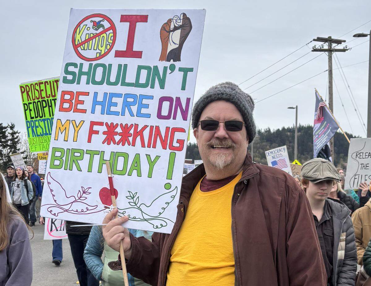John Onorato at Bellingham’s No Kings rally March 28, 2026.