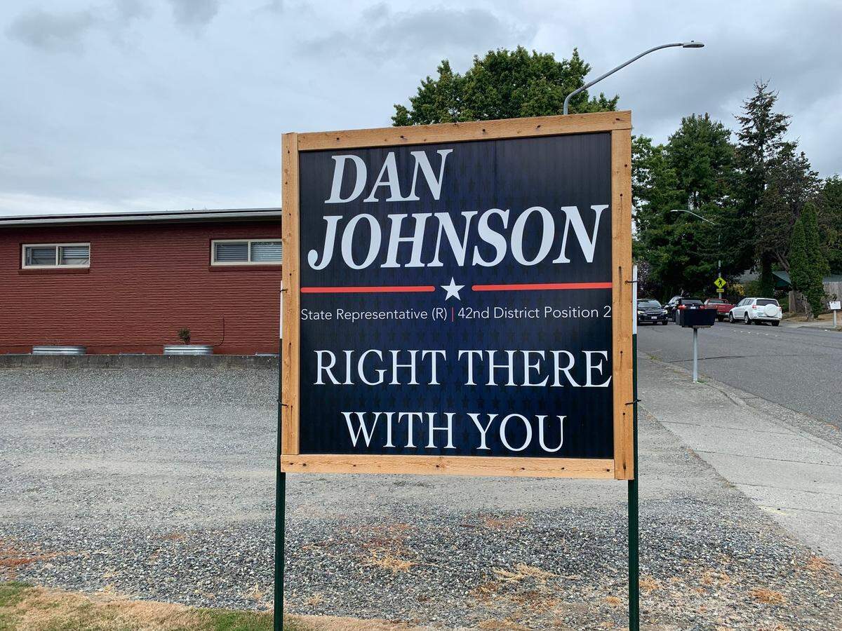 One of Dan Johnson’s campaign signs in Bellingham on Friday, Sept. 23. The Republican candidate is running for the 42nd Legislative District’s position 2 House seat.