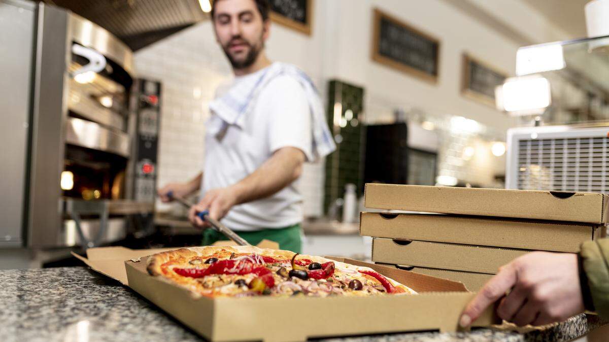 Pizza hot from the oven.
