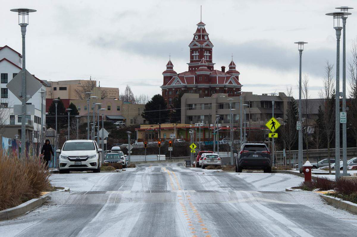 Granary Road is covered with a layer of ice following freezing temperatures and snowfall on Wednesday, Jan. 5, in Bellingham.