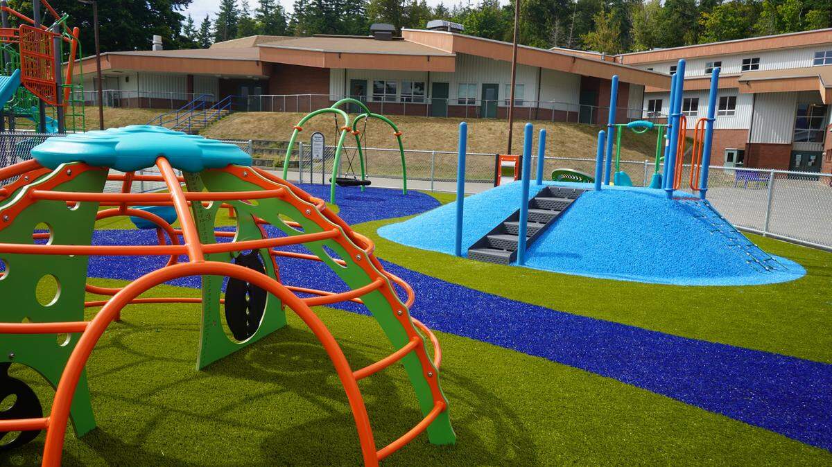 The inclusive playground completed at Silver Beach Elementary School on Aug. 28, 2023, features a separate preschool playground next to the larger equipment in Bellingham, Wash.