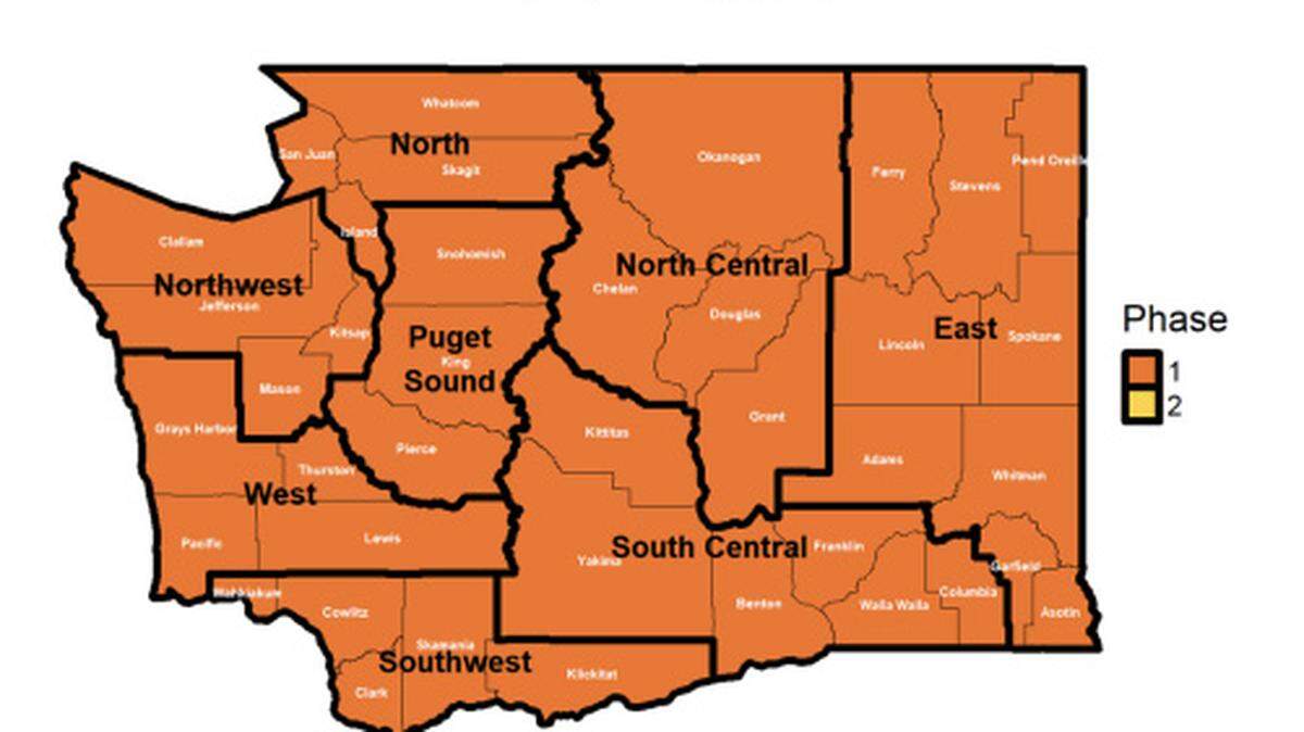 Groupings of counties into eight regions for the state’s COVID “Roadmap to Recovery.”